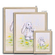 White rabbit artwork nursery print in natural frame. Different sizes