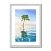 Palm tree artwork. Fine art print in a silver frame with white mount. Portrait format.