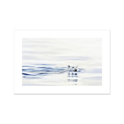 Polar Bear swimming artwork, fine art canvas print. Unmounted