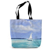 White sailboat art design canvas tote