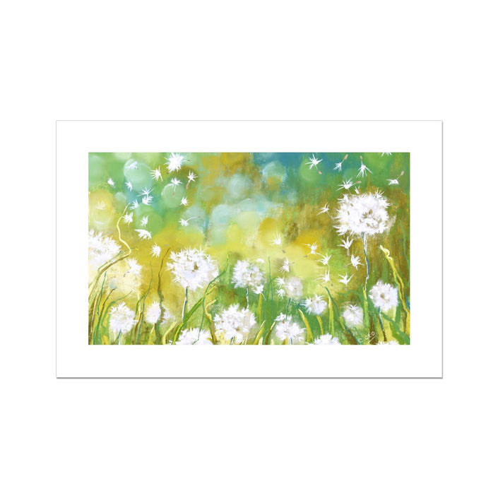 Dandelion seeds artwork, fine art canvas print. Landscape format