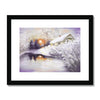 Magical winter sunset snow covered landscape painting, art print in black frame 