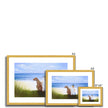 A Boy and His Dog at the beach painting. Fine art prints in golden frames. Different sizes