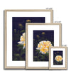 Yellow rose artwork prints with natural light wooden frame and white mount. Portrait orientation. Different sizes