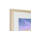 marshland sunset fine art framed print. Natural light wooden frame, top corner detail.