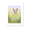 Cute rabbit peeping over the meadow flowers painting. Fine art print. 