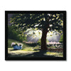 Moonlit floral landscape painting. Art print in a black frame