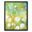 Dandelion Seed artwork canvas prints, witin a black picture frame. Portrait format 