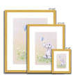 Beautiful rabbit, flowers and butterfly nursery fine art prints in gold frame with white mount. Different sizes