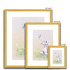 Beautiful rabbit, flowers and butterfly nursery fine art prints in gold frame with white mount. Different sizes