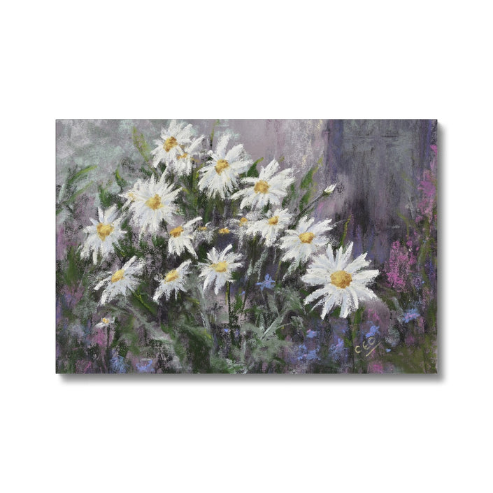 Daisy flowers impressionist floral canvas art print. Rectangular