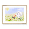 White Rabbit in the meadow flowers fine art print. Framed. 