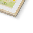 Rabbit and balloon nursery fine art print in natural frame with white mount. Corner detail