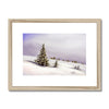 Winter landscape and trees covered in snow, artwork, fine art print in natural wooden frame with white mount.