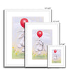 Adorable rabbit and balloon nursery fine art prints in white frame with white mount. Different sizes