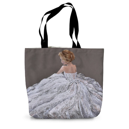 Elegant modern woman wearing a white dress artwork, ladies tote bag