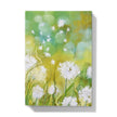 Fluffy white dandelion seed heads artwork cover design hardback journal. Back cover view