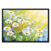 White daisy flowers painting. Canvas art print within a black picture frame. Landscape format.