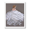 Beautiful woman in a white dress painting. Fine art print in white frame.