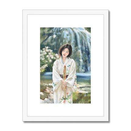 Japanese Kimono art. Fine art print with a white frame and a white mount.