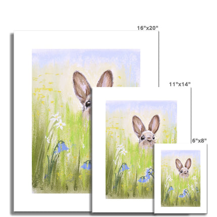 Rabbit in the meadow flowers painting. Fine art prints. Different sizes