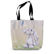 White rabbit artwork design ladies shopping tote.