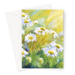 Beautiful white daisy flowers illuminated by the sun's rays, floral artwork greeting card. Portrait orientation