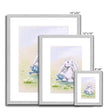 Adorable rabbit and flowers artwork. Nursery fine art prints in silver frame with white mount. Different sizes