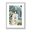 Japanese Kimono art.  Geisha Fine art print with a border and a silver frame. Portrait format.