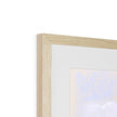 Rabbit and balloon nursery fine art print in natural frame with white mount. Top corner detail