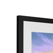 marshland sunset fine art framed print. Black frame, top corner detail.