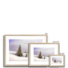 Beautiful winter landscape and trees covered in snow, artwork, fine art prints in natural wooden frame. Different sizes