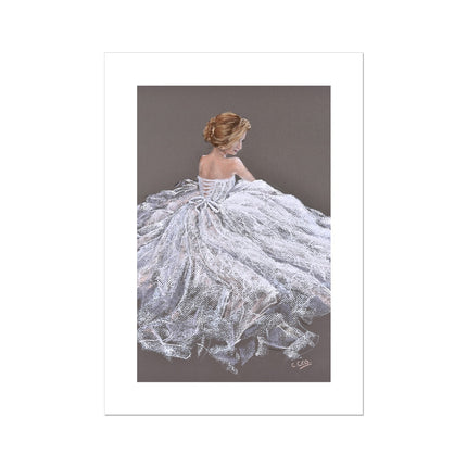 Beautiful, modern, woman wearing a white tulle dress artwork, fine art canvas print. Unmounted