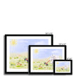 White Rabbit in the meadow flowers painting. Nursery art prints with white border in a black frame. Different sizes