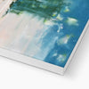 Palm tree wall art canvas print. Bottom corner detail, showing white wrap edge.