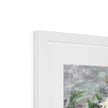 Crazy Daisies artwork print in white frame with white mount. Close up of top corner and frame.