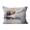 Snowy winter landscpae at sunset, delicate art throw cushions. Rectangular