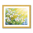 White daisy flowers illuminated by the sunshine artwork. Fine art print with white border in a in gold frame