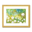 Fluffy dandelion seeds and grasses artwork. Fine art print with white border in a gold frame