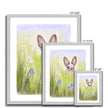 Cute Rabbit and meadow flowers. Art prints in silver frame. Different sizes