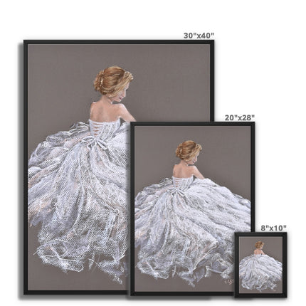 Beautiful modern woman in a white dress artwork. Fine art canvas prints with picture frame. Different sizes. Ready to hang 