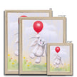 Adorable rabbit and red balloon, nursery framed fine art prints in a natural frame. Different sizes