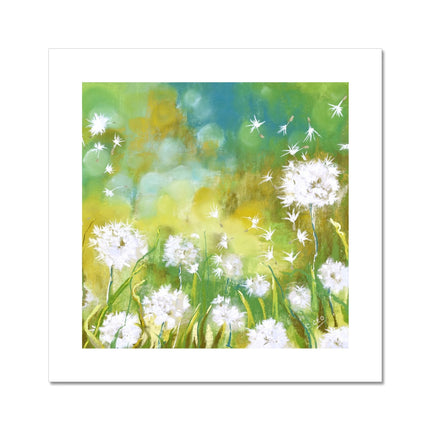 Dandelion seed heads and grasses artwork fine art print with white border