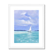 White Sailboat, summertime seascape fine art print in white frame with white mount. Portrait format