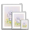 Rabbit and dandelions nursery art prints in a silver frame. Different sizes