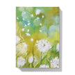 Fluffy white dandelion seed heads artwork cover design hardback journal. Back cover view