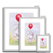 White rabbit and flowers artwork prints in silver frame with white mount. Different size