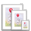 White rabbit and flowers artwork prints in silver frame with white mount. Different size