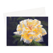 Golden yellow rose against a dark violet background, floral art greeting card. Landscape orientation