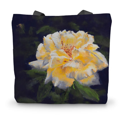 Yellow rose ladies tote bag with dark violet background